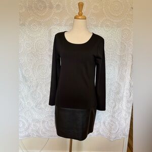 Black Sheath Dress Long Sleeve Scoop Neck with Faux Leather Bottom